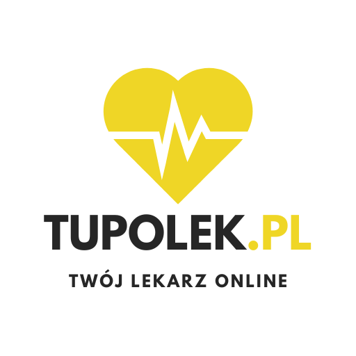 Logo serwisu medycznego Tupolek.pl, przedstawiające serce w żółtym kolorze oraz napis 'Tupolek.pl Twój lekarz online'.